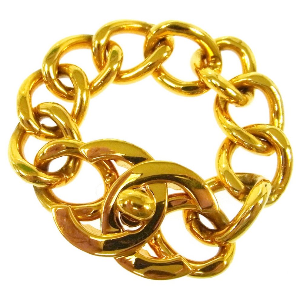 CHANEL Vintage CC Turnlock Motif Gold Chain Bracelet 96P Authentic